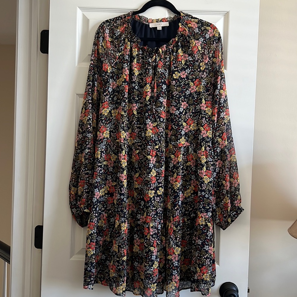 Floral Tie Neck Swing Dress Sz XL